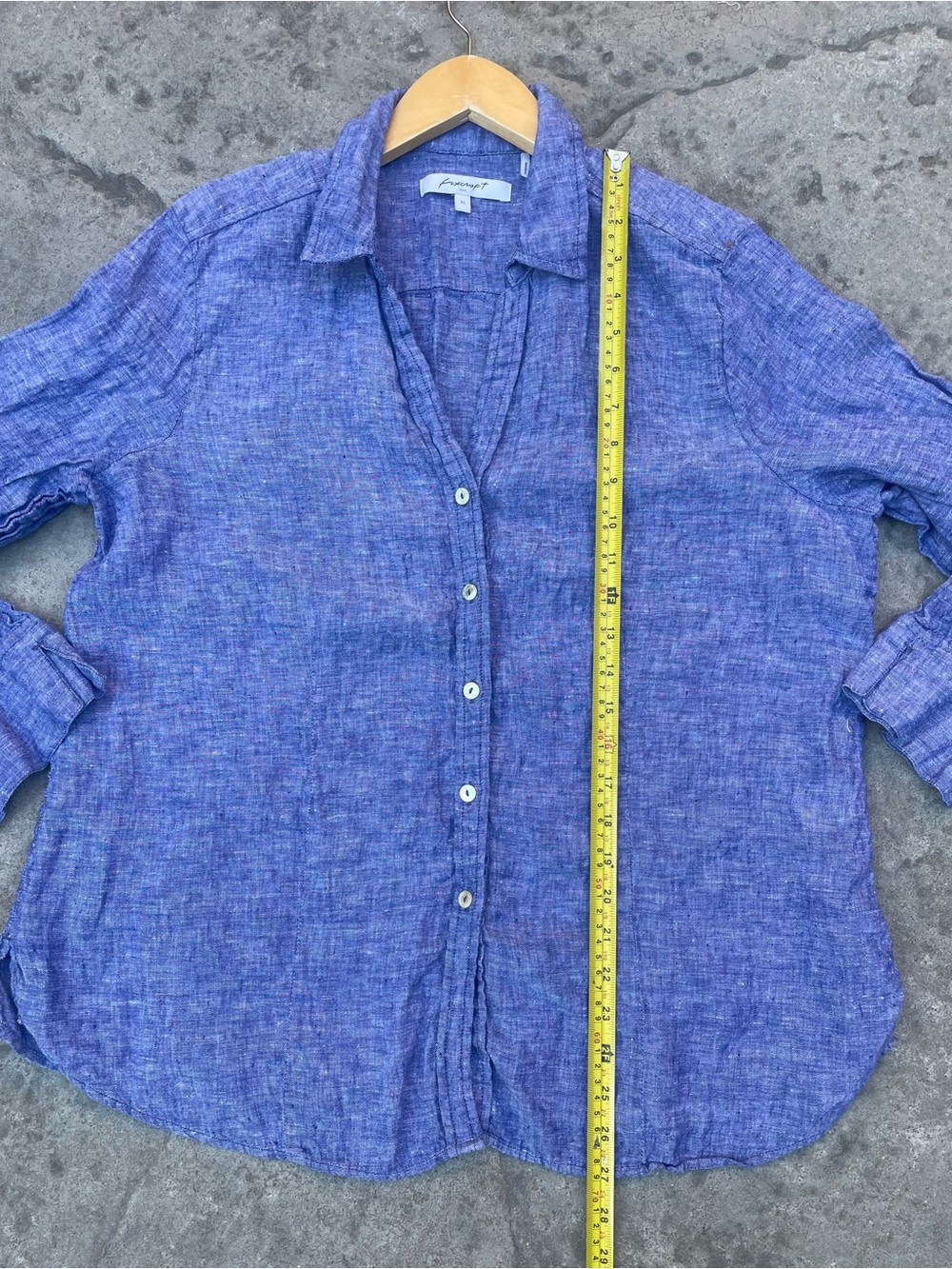 Foxcroft NYC 100% Linen Button Front Shirt XL Blue Relaxed Fit - Picture 6 of 8